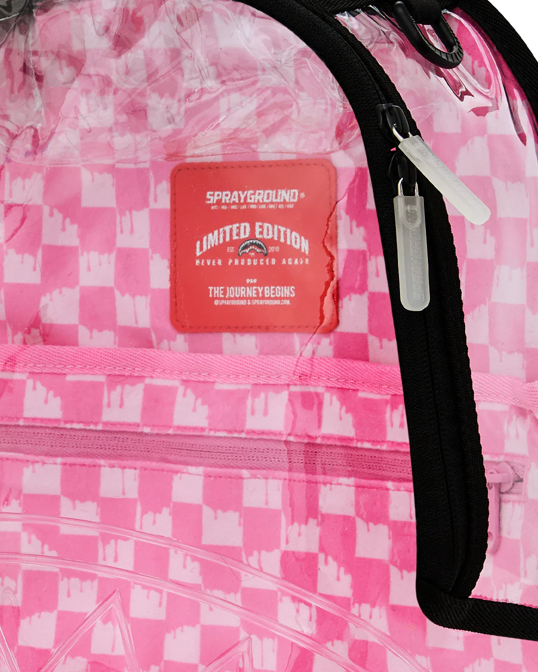Sprayground - Clear DLX Backpack - Checked Out (Pink Drip)